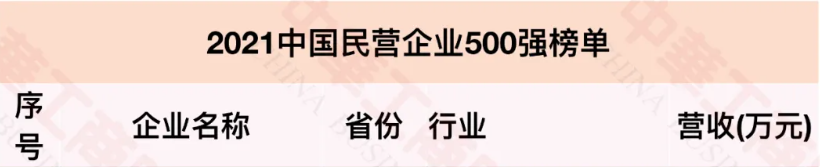 2021中國(guó)民營(yíng)企業(yè)500強(qiáng)榜單 2021中國(guó)民營(yíng)企業(yè)500強(qiáng)榜單
