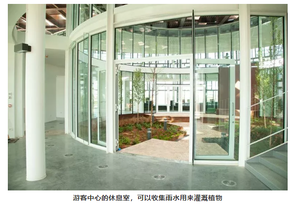　游客中心的休息室，可以收集雨水用來灌溉植物