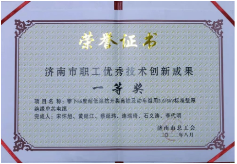 　章丘區(qū)總工會(huì)副主席陳彬，華凌電纜總裁王偉為獲獎(jiǎng)人員頒發(fā)證書(shū)和獎(jiǎng)勵(lì)金。