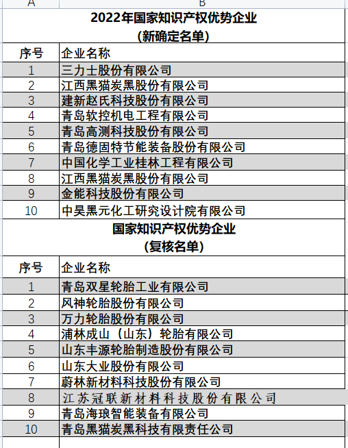 2022年國家知識產(chǎn)權(quán)優(yōu)勢企業(yè)（新確定名單）