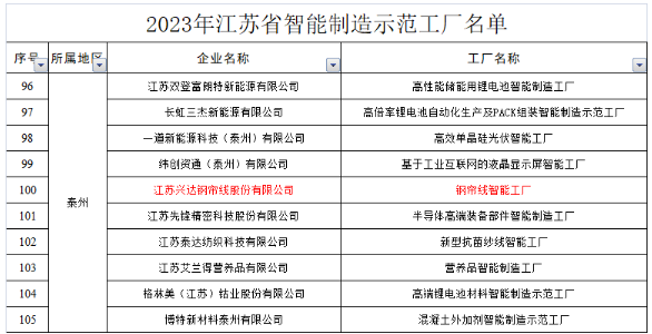 我市江蘇興達(dá)鋼簾線股份有限公司鋼簾線智能工廠成功入選。